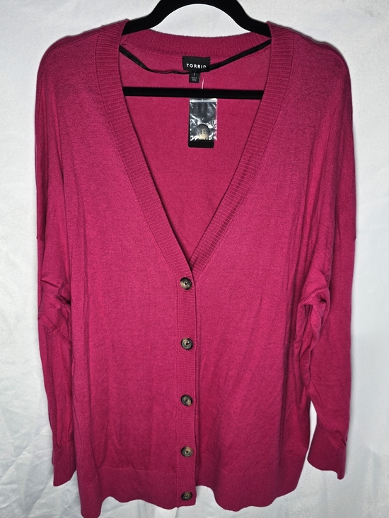torrid Sweaters - NWT Torrid Hot Pink Button-Front V-Neck Longline Lightweight Cardigan, Sz 1X